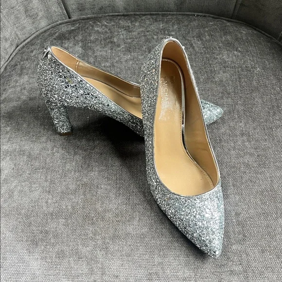 Michael Kors Abbi Flex Silver Glitter Pointed Toe Pumps - Picture 8 of 9
